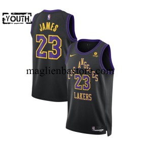 Maglia NBA Los Angeles Lakers LeBron James 23 2023-2024 Nike City Edition Nero Swingman - Bambino